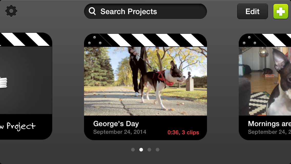 Screenshot of Projects List in Video Edit+